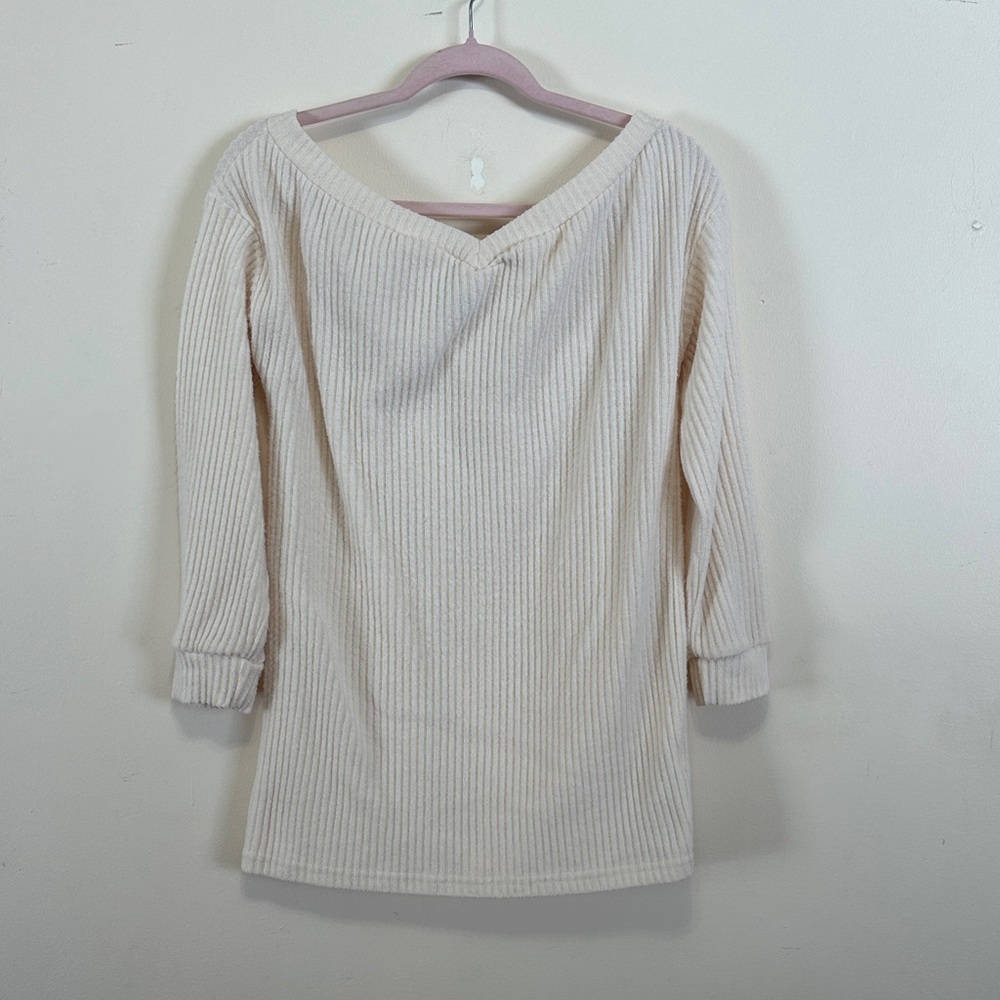 SHEIN Cream Ribbed Sweater